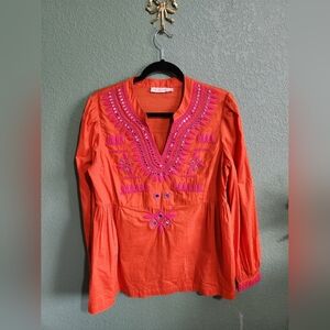 Tory Burch Womens Tangerine Claudia Tunic Top Size 10